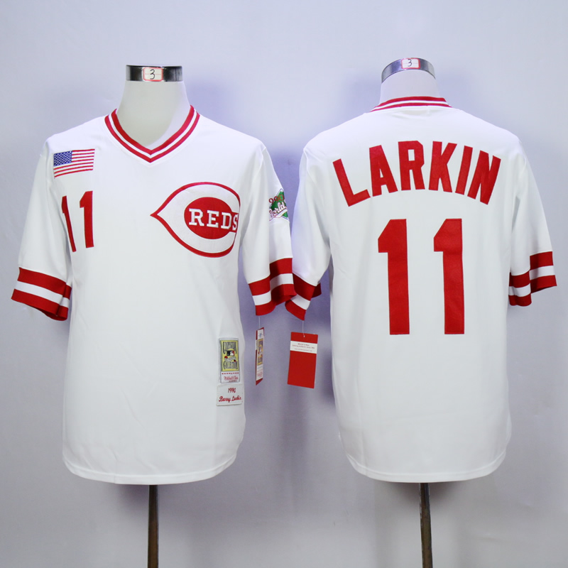 Men MLB Cincinnati Reds #11 Larkin white throwback 1990 jerseys->cincinnati reds->MLB Jersey